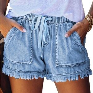 Drawstring Denim Shorts